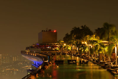 View of swimming pool at night