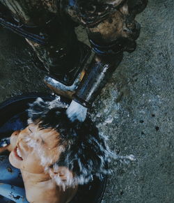 Close-up high angle view of man