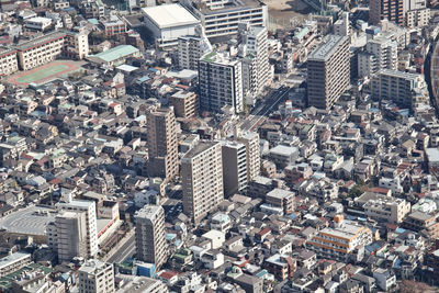 High angle view of buildings in city