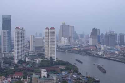 High angle view of buildings in city