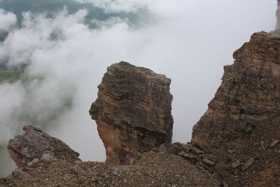 Low angle view of rock formations against sky