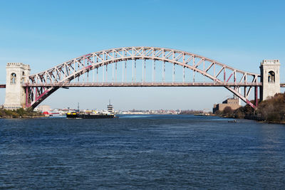 View of bridge over river against blue sky