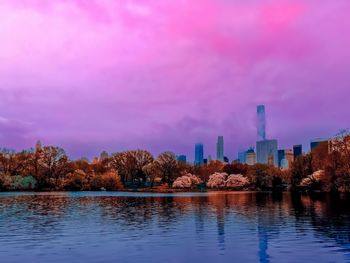 Scenic view of lake against sky during sunset