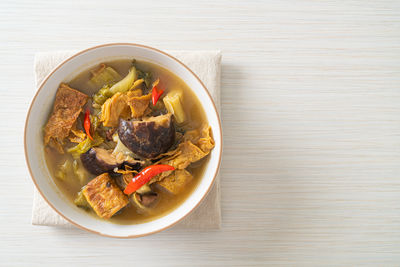 High angle view of food in bowl on table