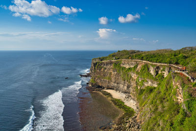 View on the coastline near uluwatu temple on bali indonesia