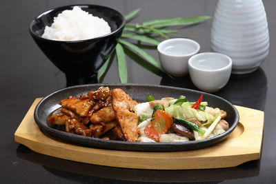 High angle view of food on table