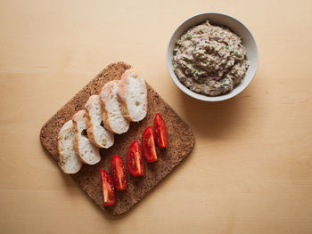 High angle view of breakfast on table