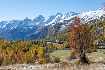 Scenic view of snowcapped mountains against sky