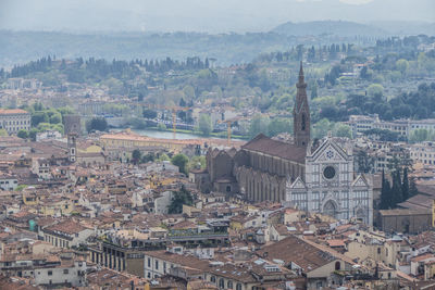 High angle view of buildings in city