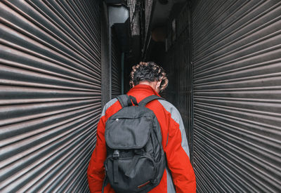 Rear view of man working