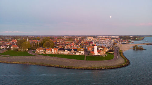 High angle view of city at waterfront