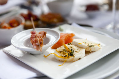 Close-up of served food in plate
