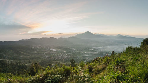 Scenic view of landscape against sky during sunset