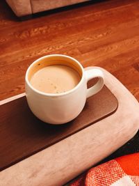 High angle view of coffee on table