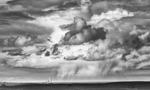 Scenic view of sea against storm clouds