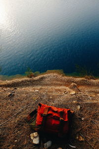 High angle view of water against sky