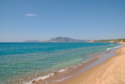 Scenic view of sea against clear blue sky