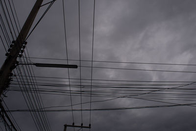 Low angle view of electricity pylon against sky