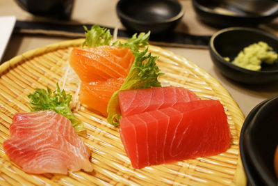 Close up fish sashimi- tuna and salmon