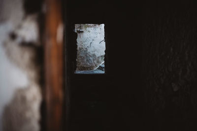 Close-up of window of abandoned building