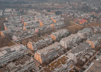 High angle view of city buildings