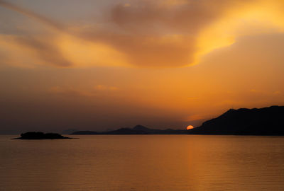 Scenic view of sea against sky during sunset