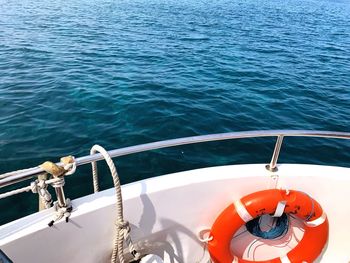 High angle view of sailboat sailing in sea