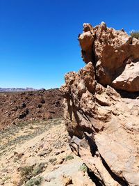 Rock formation against clear blue sky