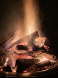 Close-up of bonfire at night