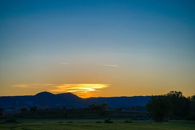 Scenic view of field against sky during sunset