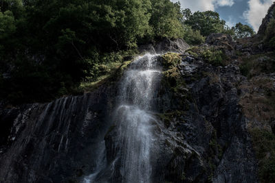 Water flowing through rocks in forest