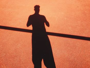 Shadow of man on zebra crossing