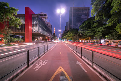 High angle view of city street at night