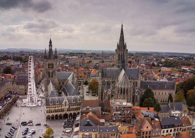 High angle view of buildings in city