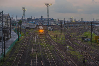 Scenery of a freight station at dusk