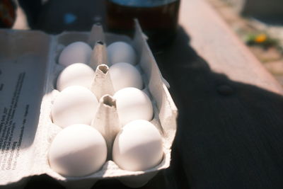 High angle view of eggs on table