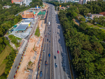 High angle view of traffic on road in city