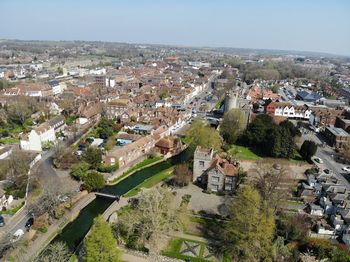 High angle view of townscape against sky