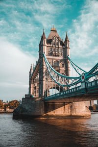 View of bridge over river against cloudy sky