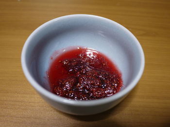 Close-up of strawberries in bowl on table