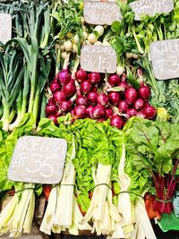 High angle view of vegetables for sale in market