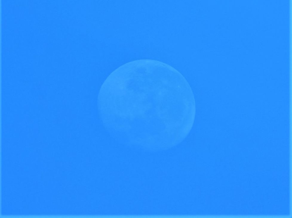 blue, sky, moon, no people, space, astronomy, copy space, nature, circle, azure, night, clear sky, tranquility, beauty in nature, geometric shape, tranquil scene, scenics - nature, shape, outdoors, aqua, full moon, auto post production filter