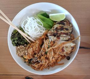 High angle view of food in plate