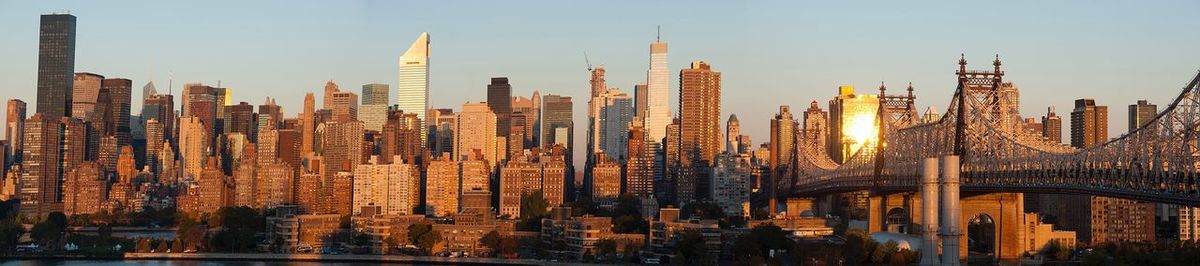 Panoramic view of buildings in city against sky