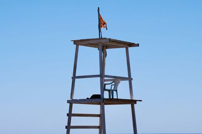 Low angle view of windmill against clear blue sky