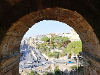 High angle view of road passing through arch