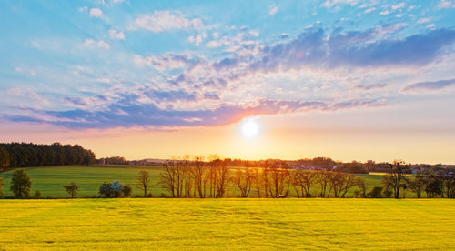 Scenic view of field against sky during sunset