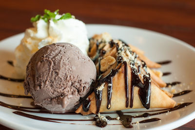 Close-up of ice cream in plate