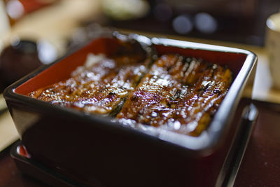 Close-up of dessert served on table