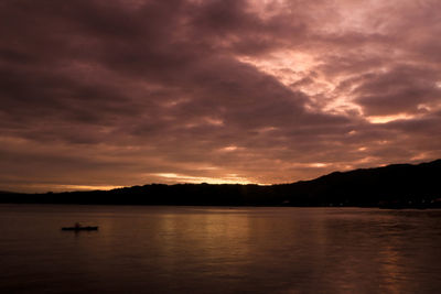 Scenic view of lake against cloudy sky